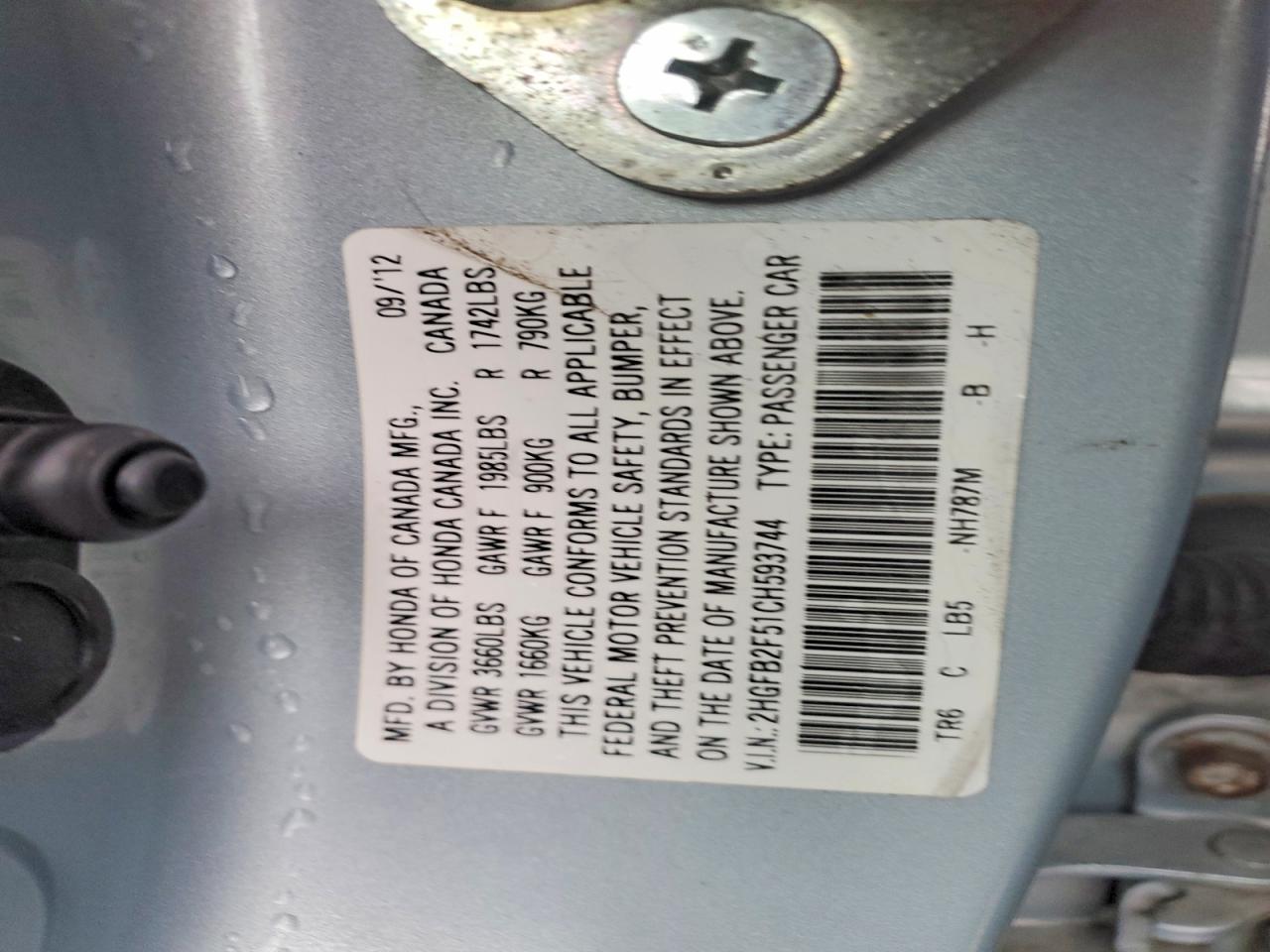 2012 HONDA CIVIC LX photo 13