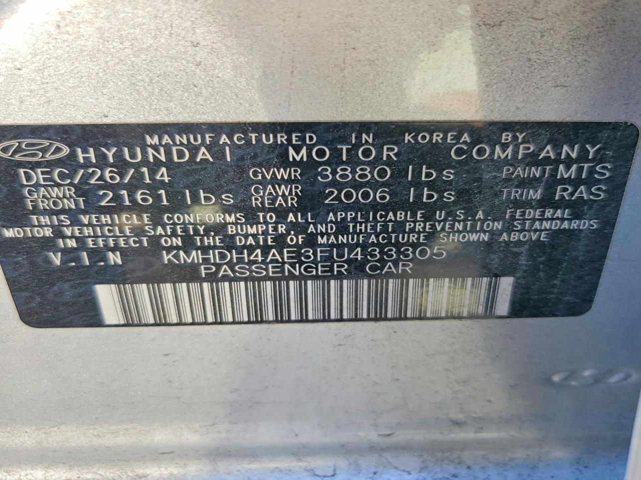 2015 HYUNDAI ELANTRA SE photo 12