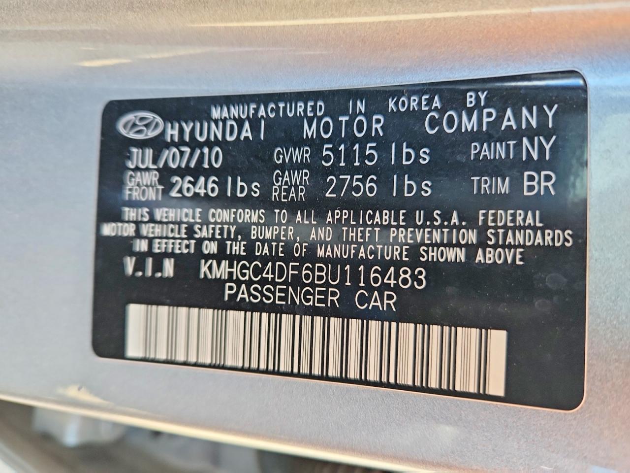 2011 HYUNDAI GENESIS 4.6L V8 photo 23