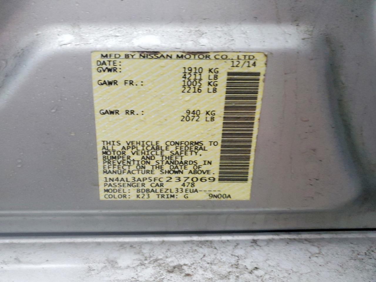 2015 NISSAN ALTIMA 2.5 S photo 12