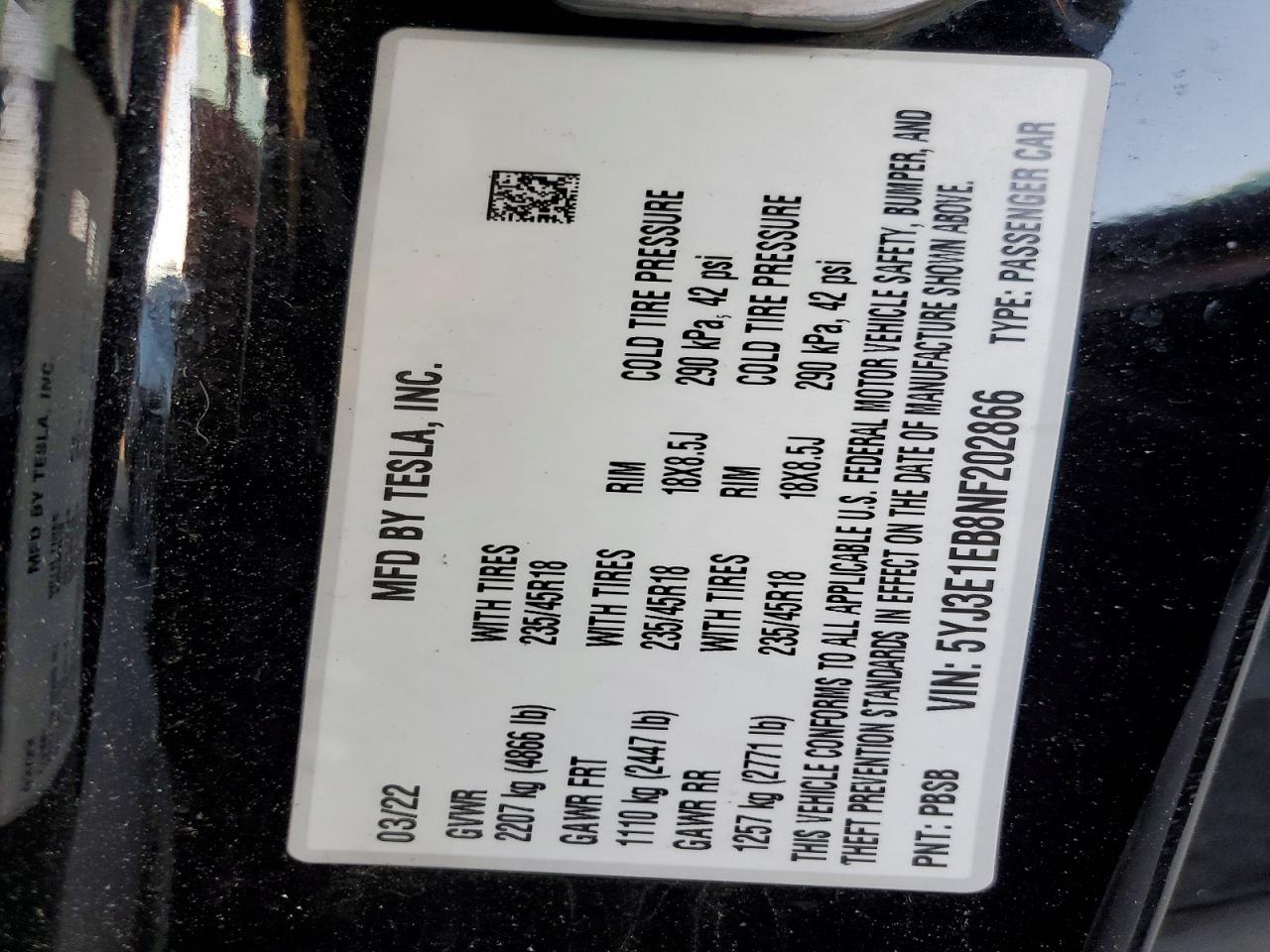 2022 TESLA MODEL 3 photo 23