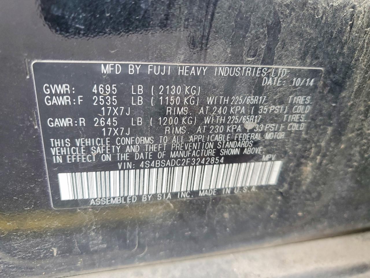 2015 SUBARU OUTBACK 2.5I PREMIUM photo 23