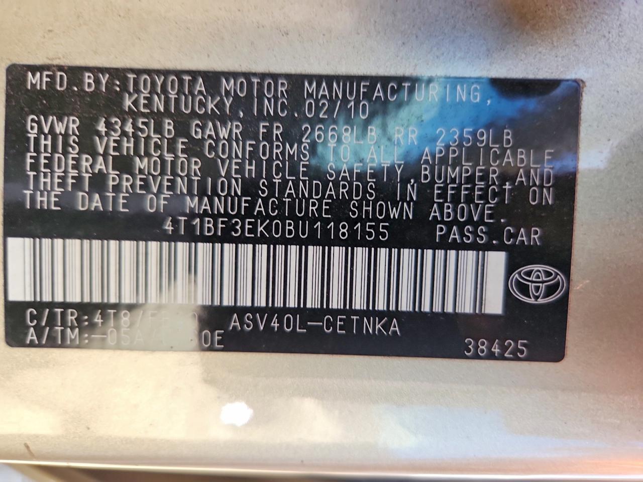 2011 TOYOTA CAMRY LE photo 12