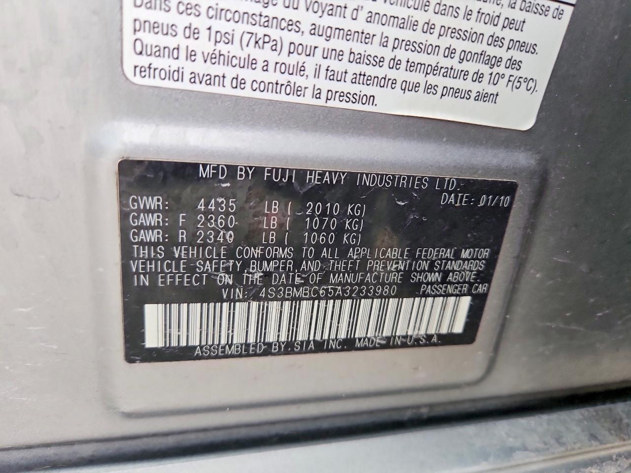 2010 SUBARU LEGACY 2.5I PREMIUM photo 12