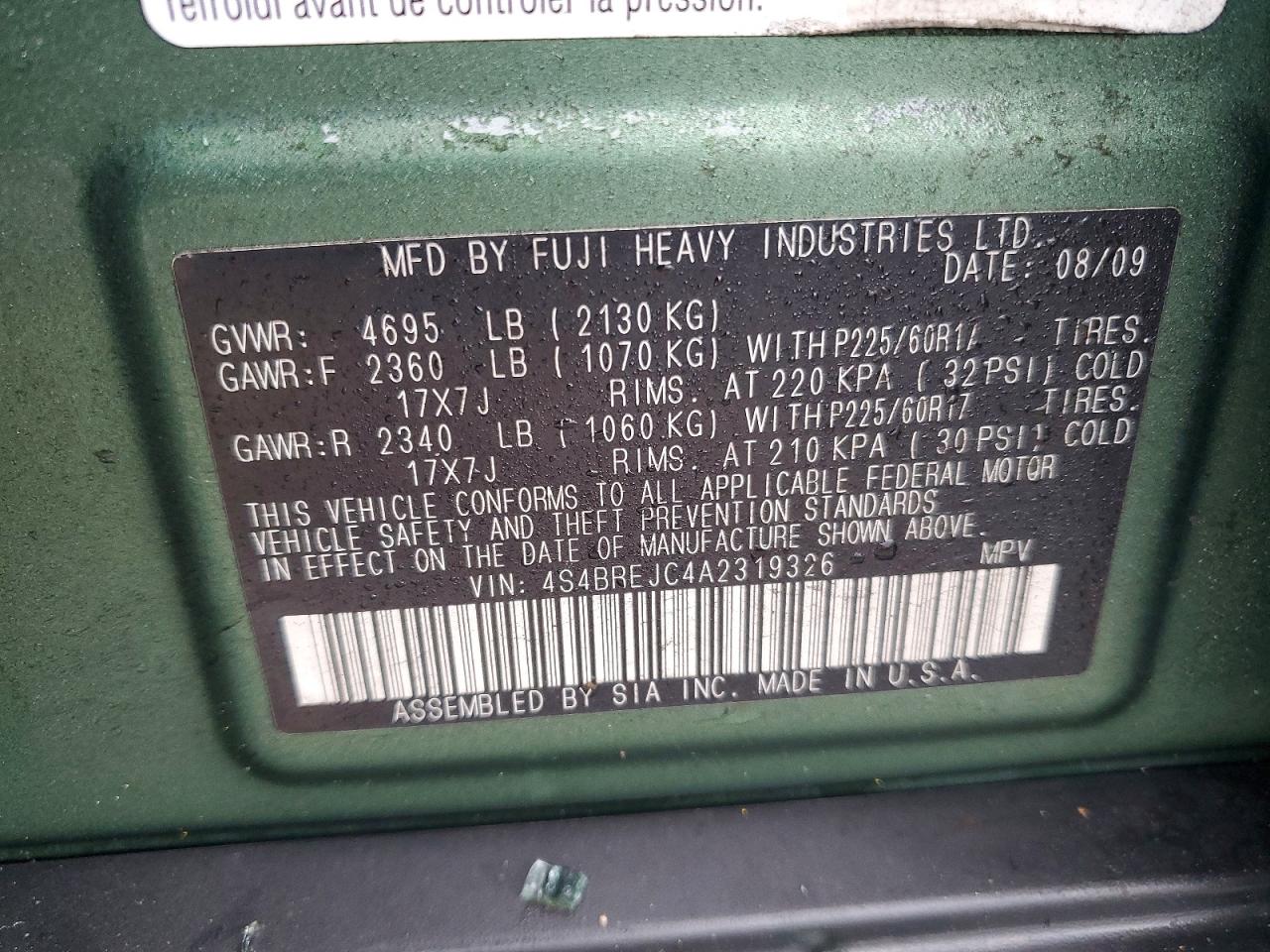 2010 SUBARU OUTBACK 3.6R LIMITED photo 13