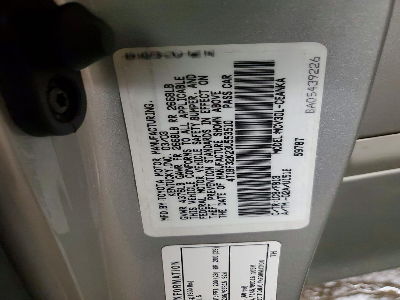 2003 TOYOTA CAMRY LE V6 photo 37