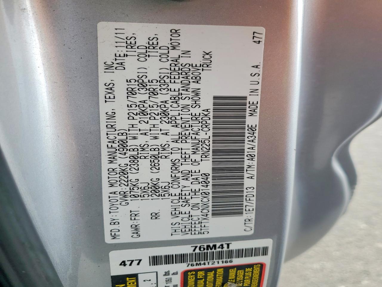 2012 TOYOTA TACOMA BASE photo 12