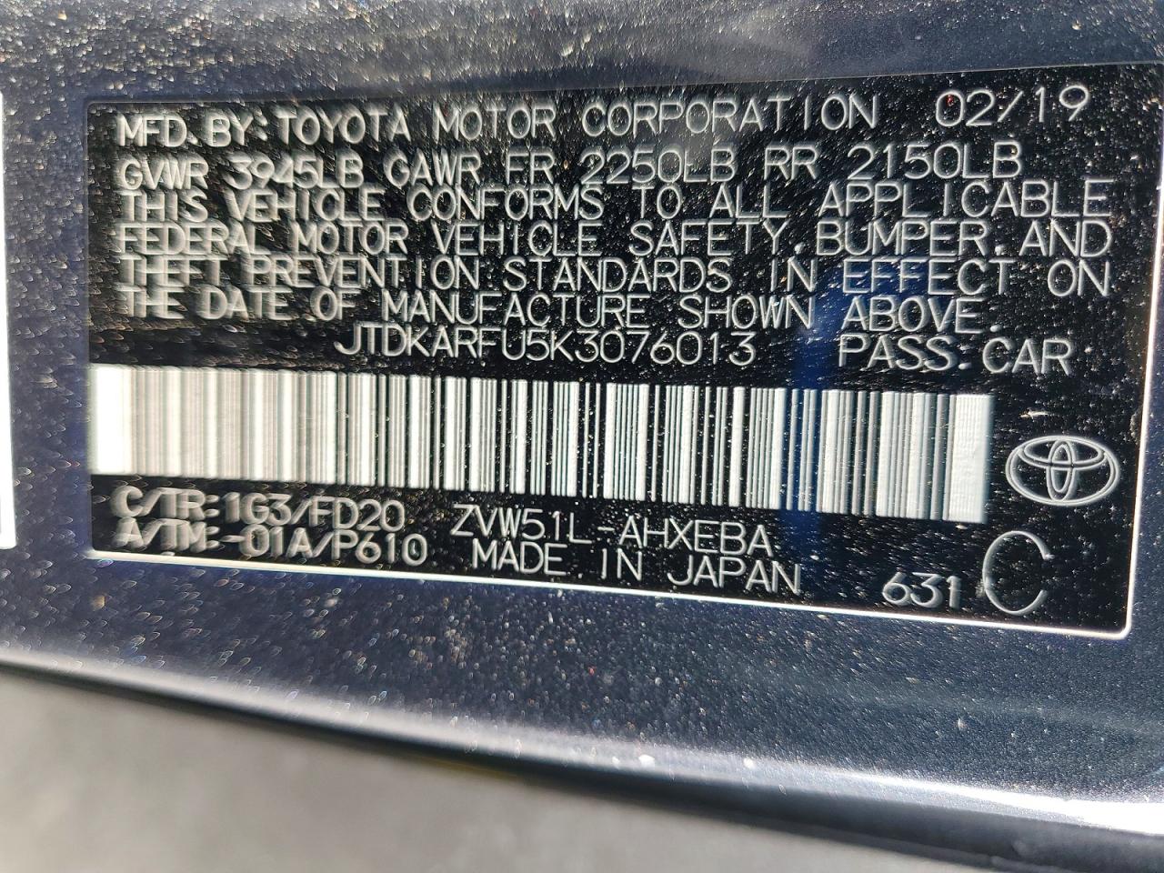2019 TOYOTA PRIUS LE photo 23