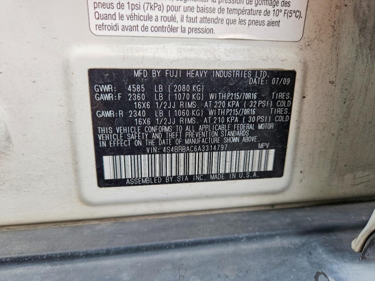 2010 SUBARU OUTBACK 2.5I photo 37