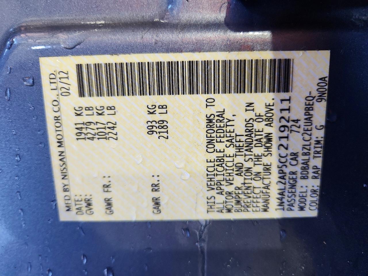 2012 NISSAN ALTIMA 2.5 photo 12