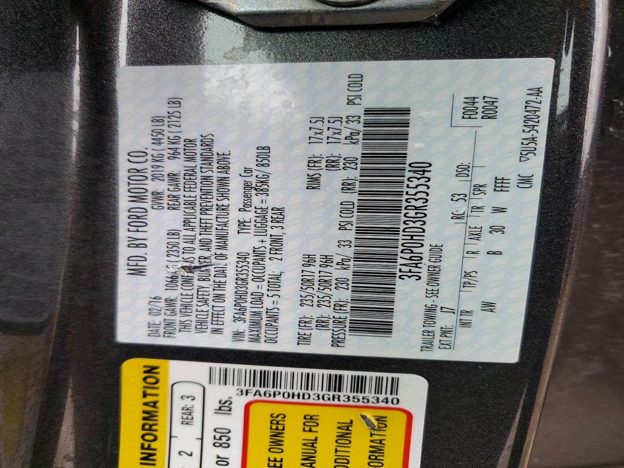 2016 FORD FUSION SE photo 25