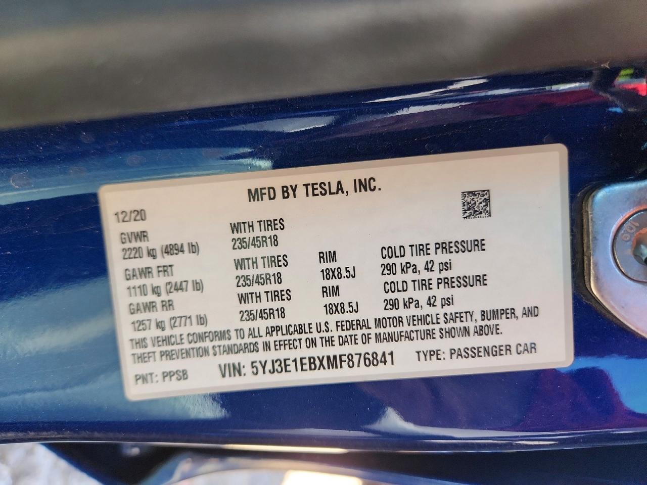 2021 TESLA MODEL 3 photo 34