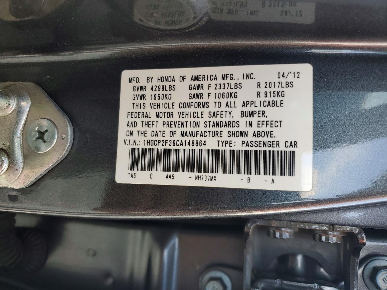 2012 HONDA ACCORD LX photo 25