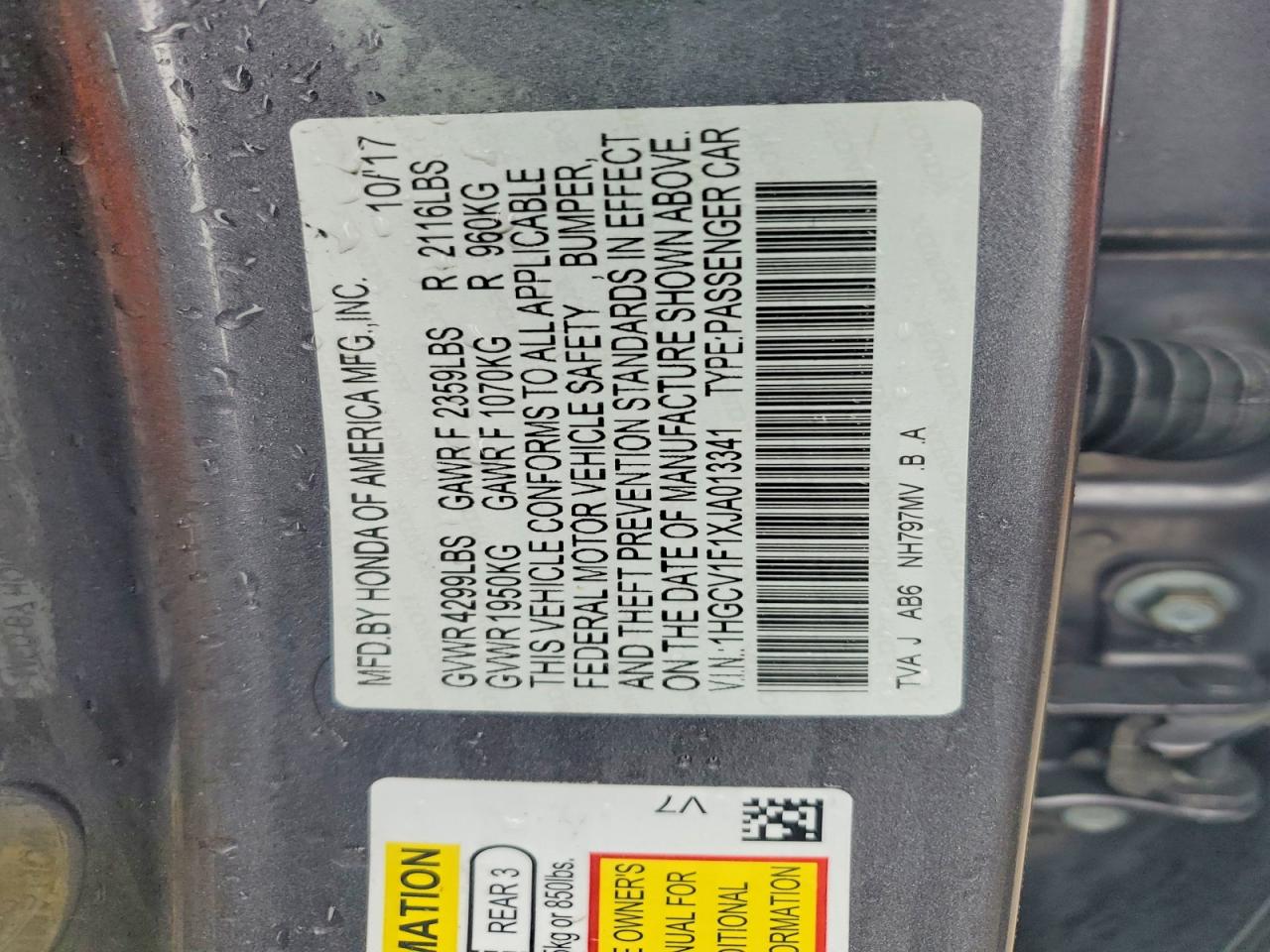 2018 HONDA ACCORD LX photo 12