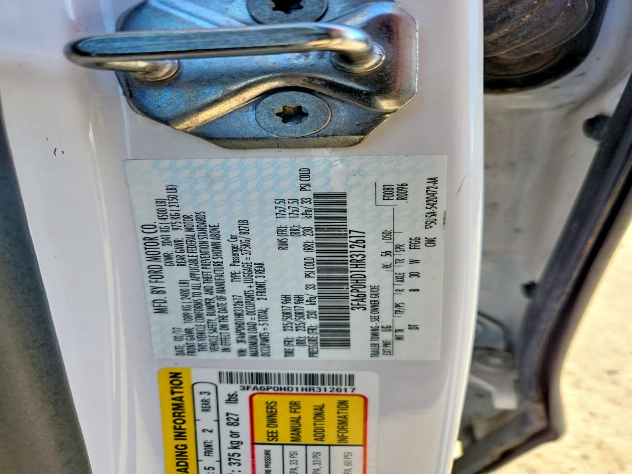 2017 FORD FUSION SE photo 34