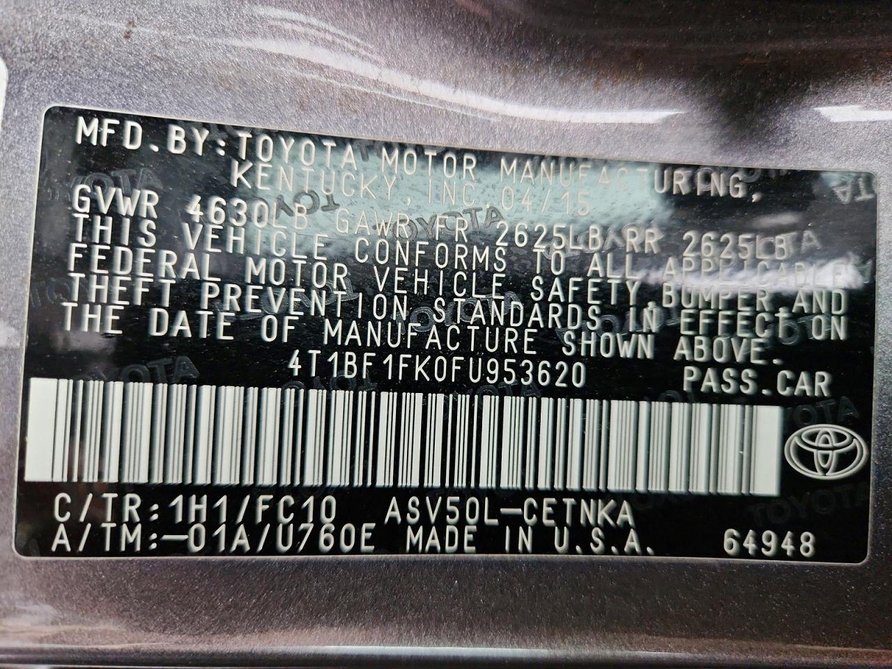 2015 TOYOTA CAMRY LE photo 13