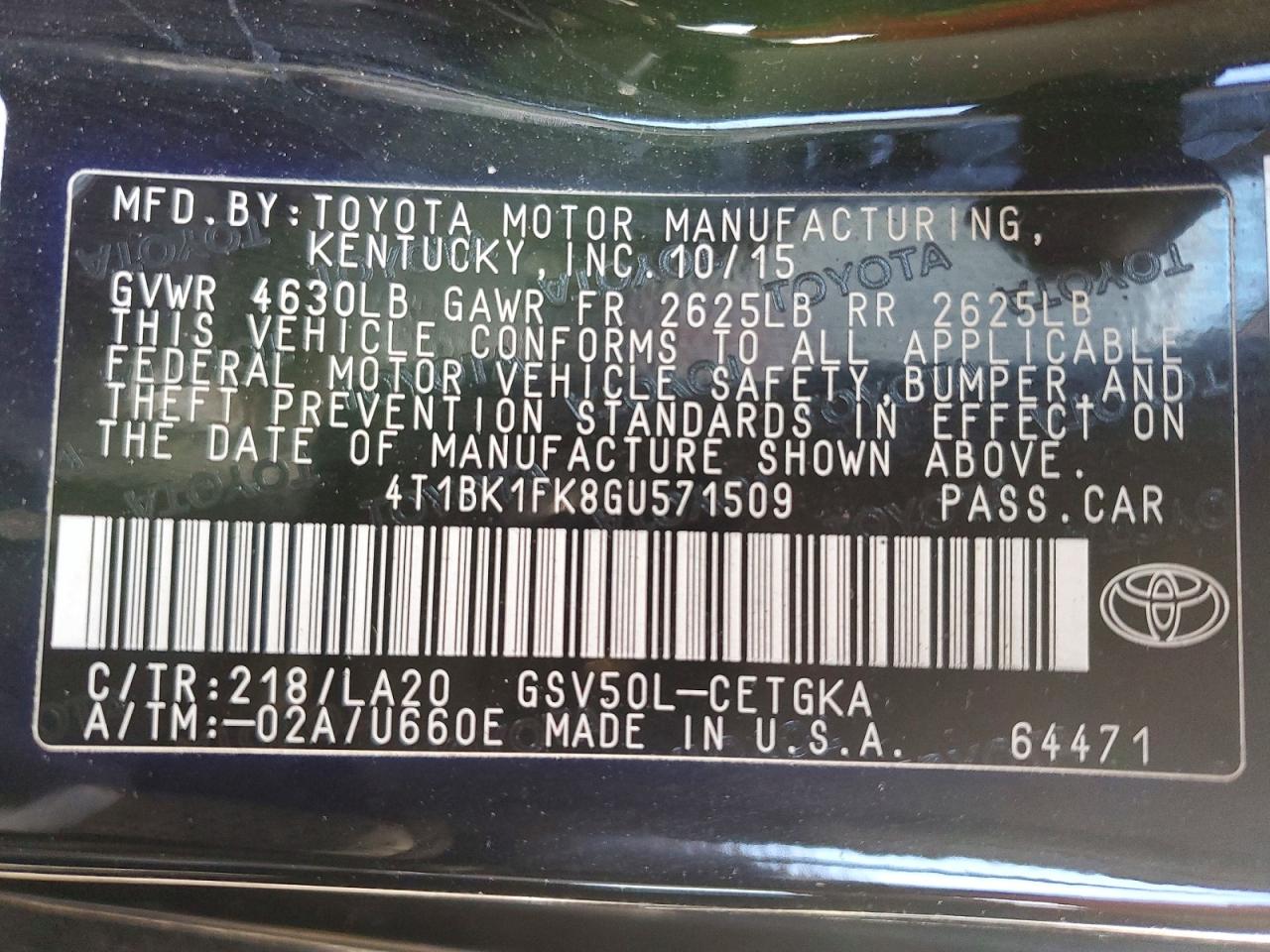 2016 TOYOTA CAMRY XLE V6 photo 13