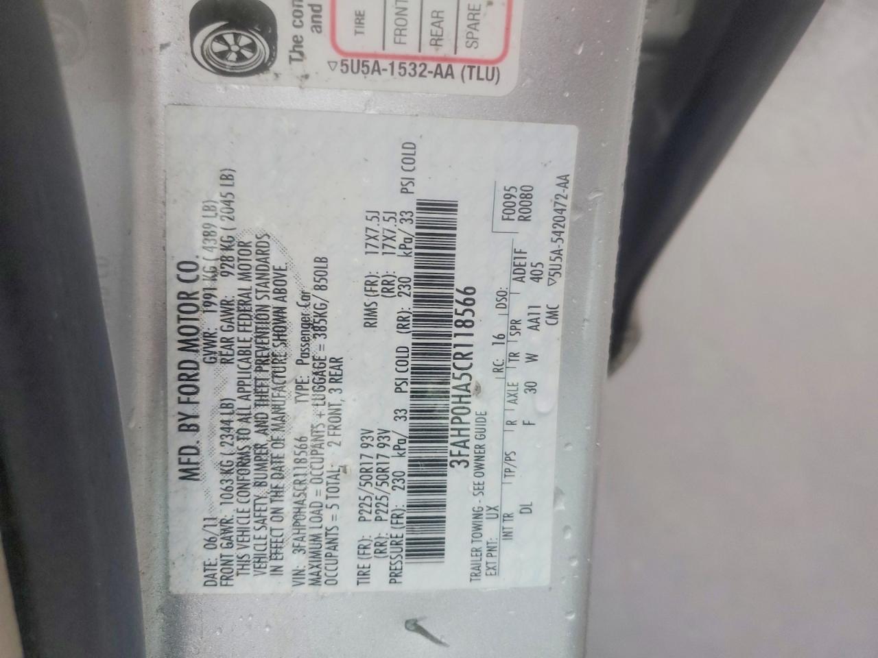 2012 FORD FUSION SE photo 23