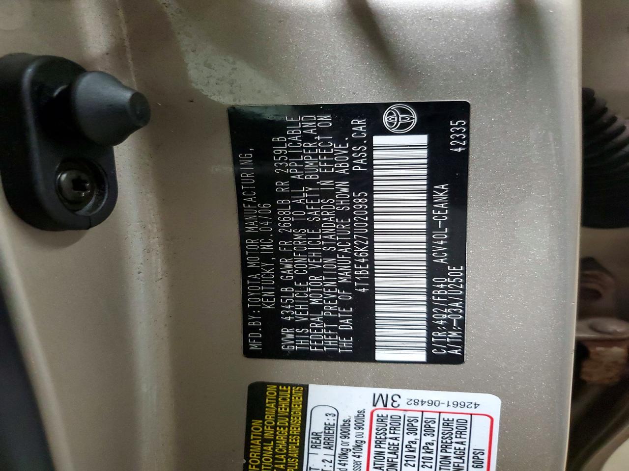 2007 TOYOTA CAMRY LE photo 23