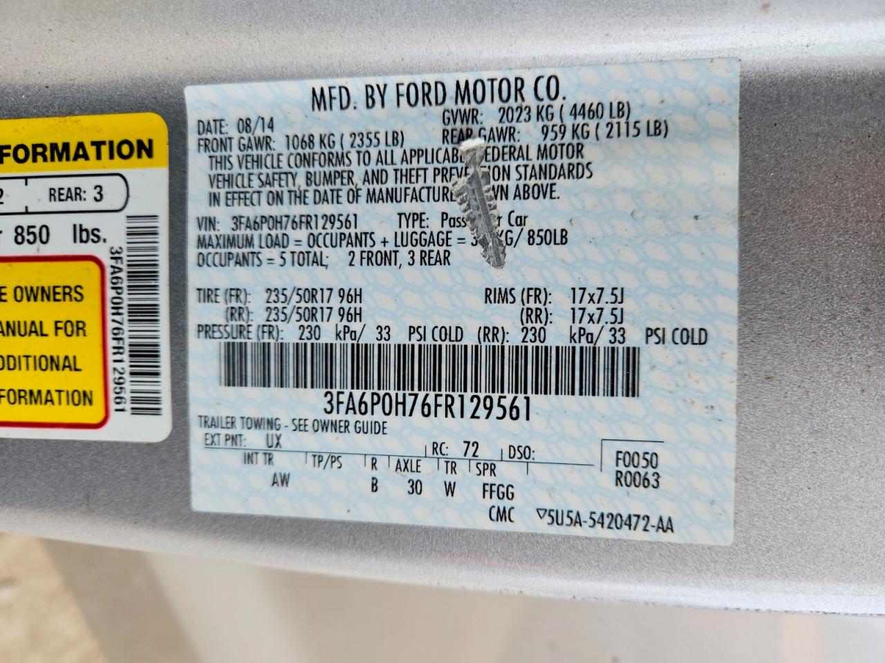 2015 FORD FUSION SE photo 12