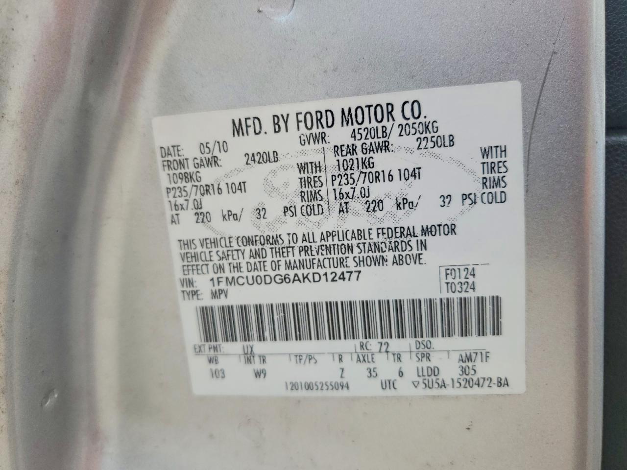 2010 FORD ESCAPE XLT photo 12