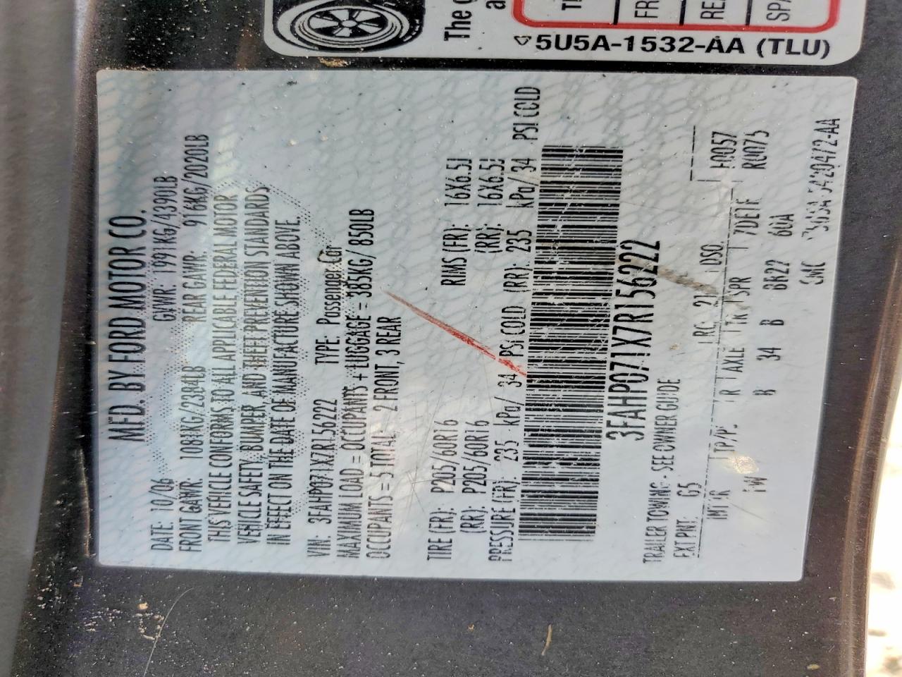 2007 FORD FUSION SE photo 12