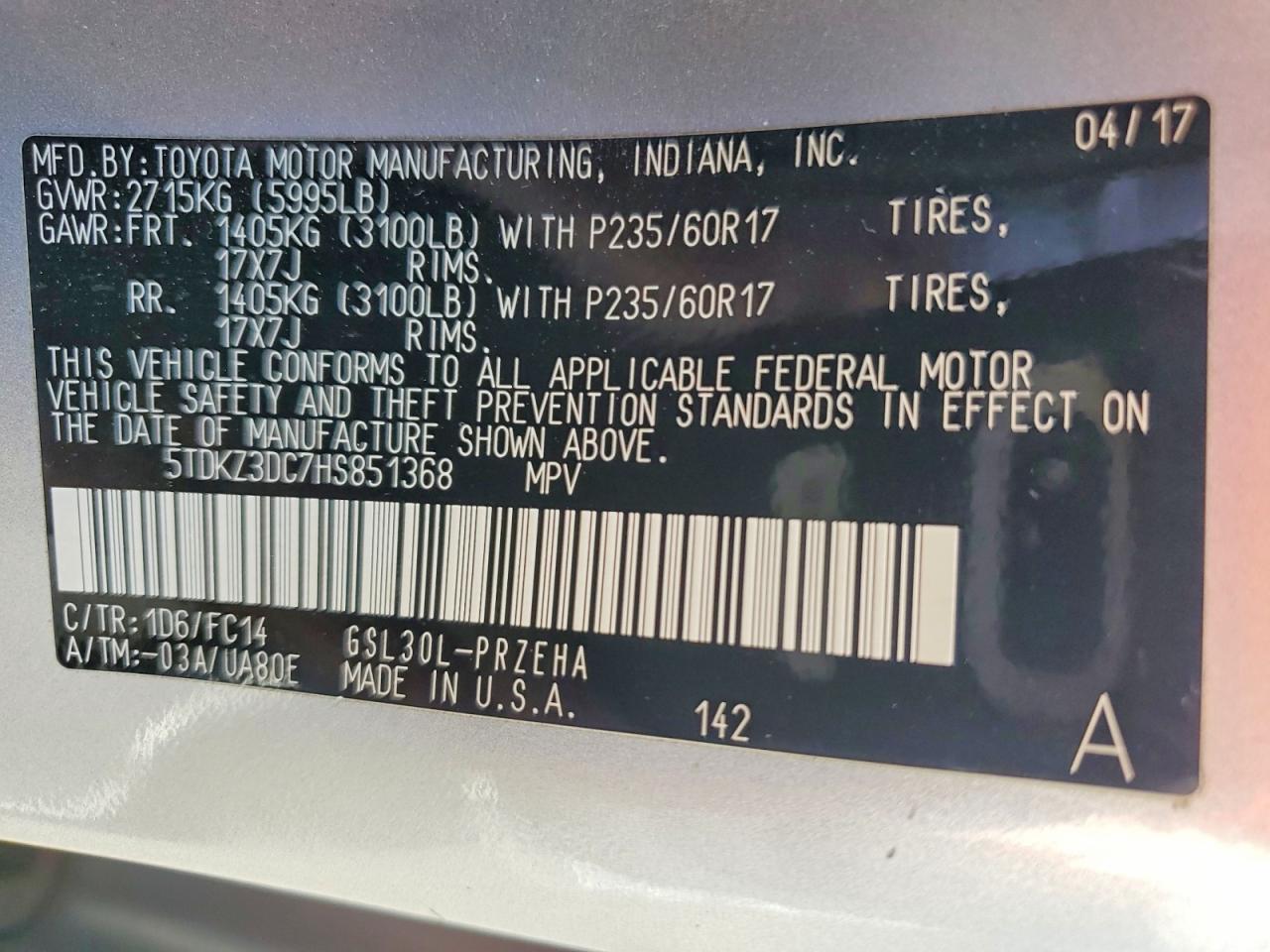 2017 TOYOTA SIENNA LE 8-PASSENGER photo 13
