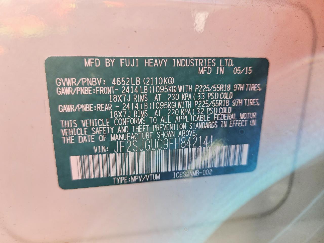 2015 SUBARU FORESTER 2.0XT TOURING photo 25