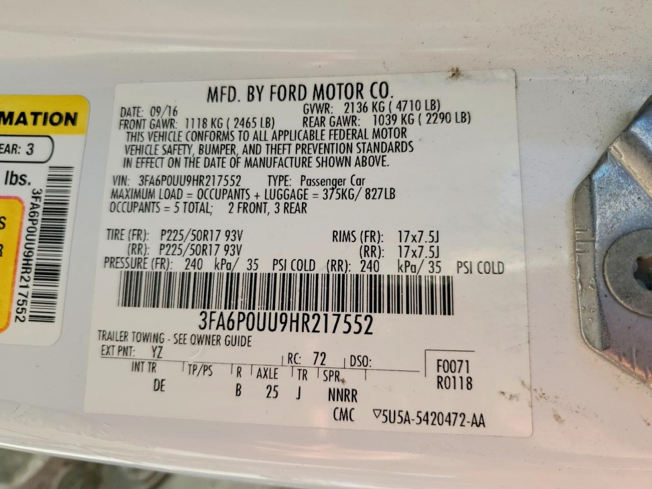 2017 FORD FUSION S HYBRID photo 25