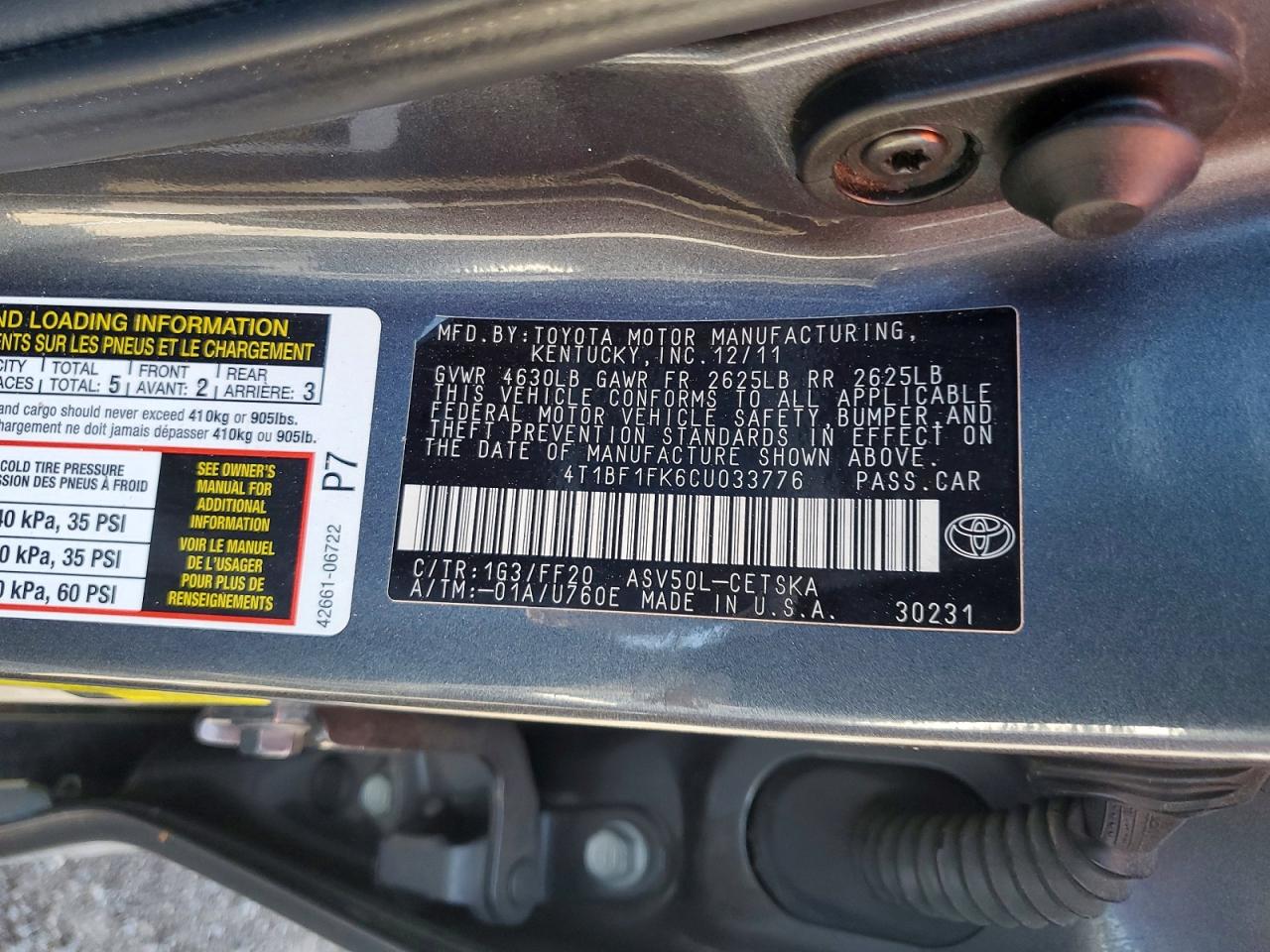 2012 TOYOTA CAMRY SE photo 23