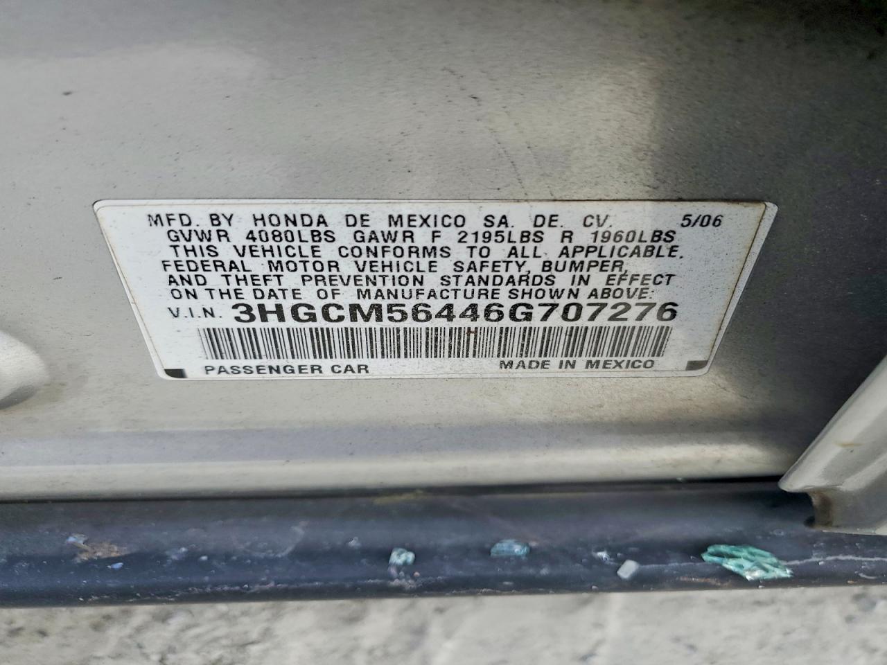 2006 HONDA ACCORD LX photo 12