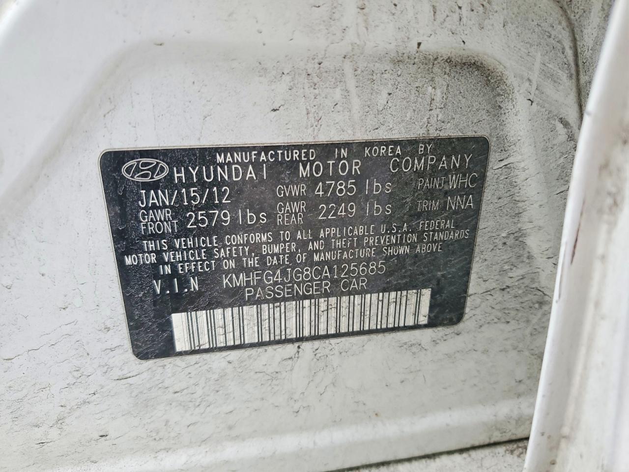 2012 HYUNDAI AZERA BASE photo 12
