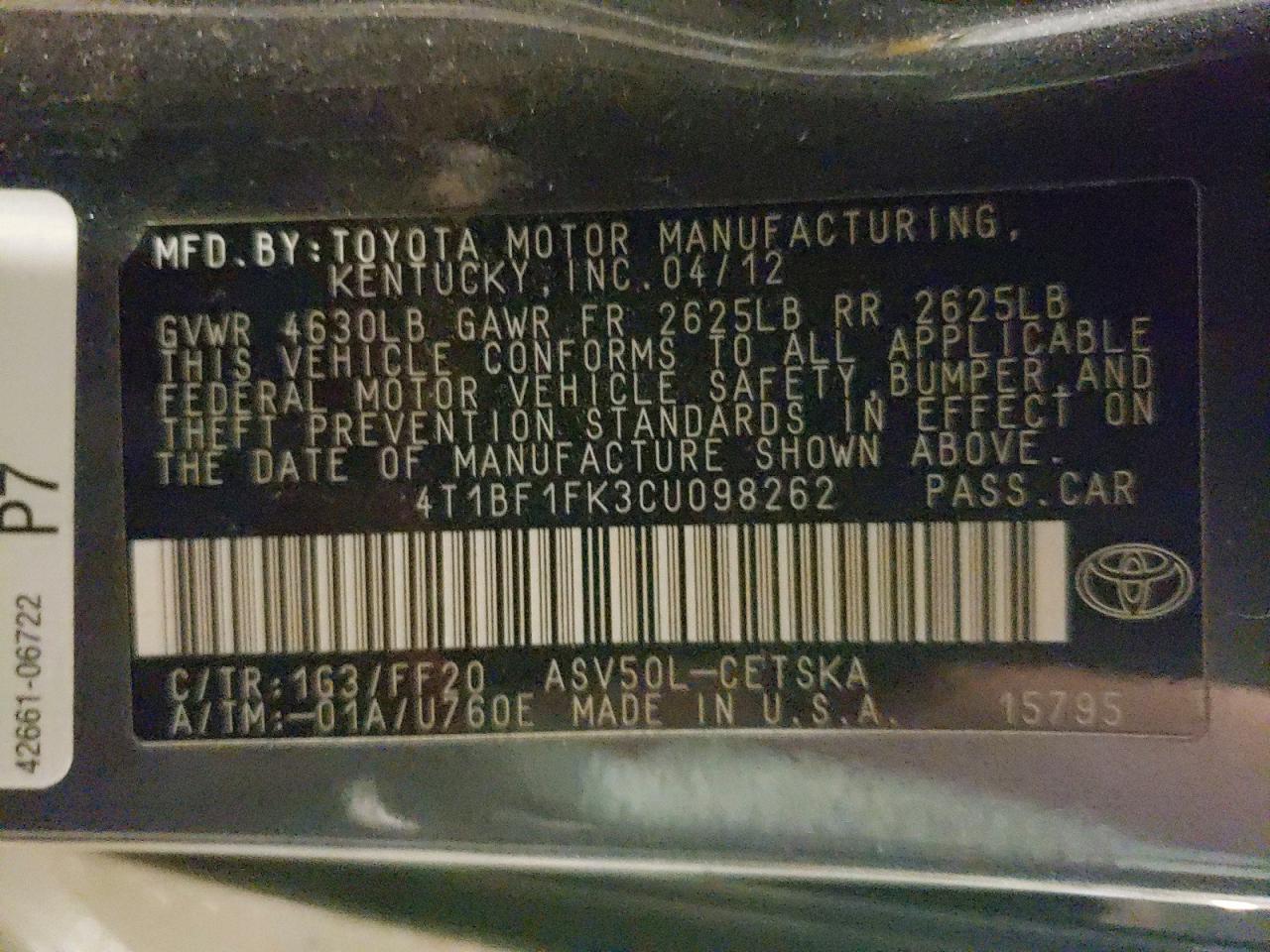 2012 TOYOTA CAMRY SE photo 23