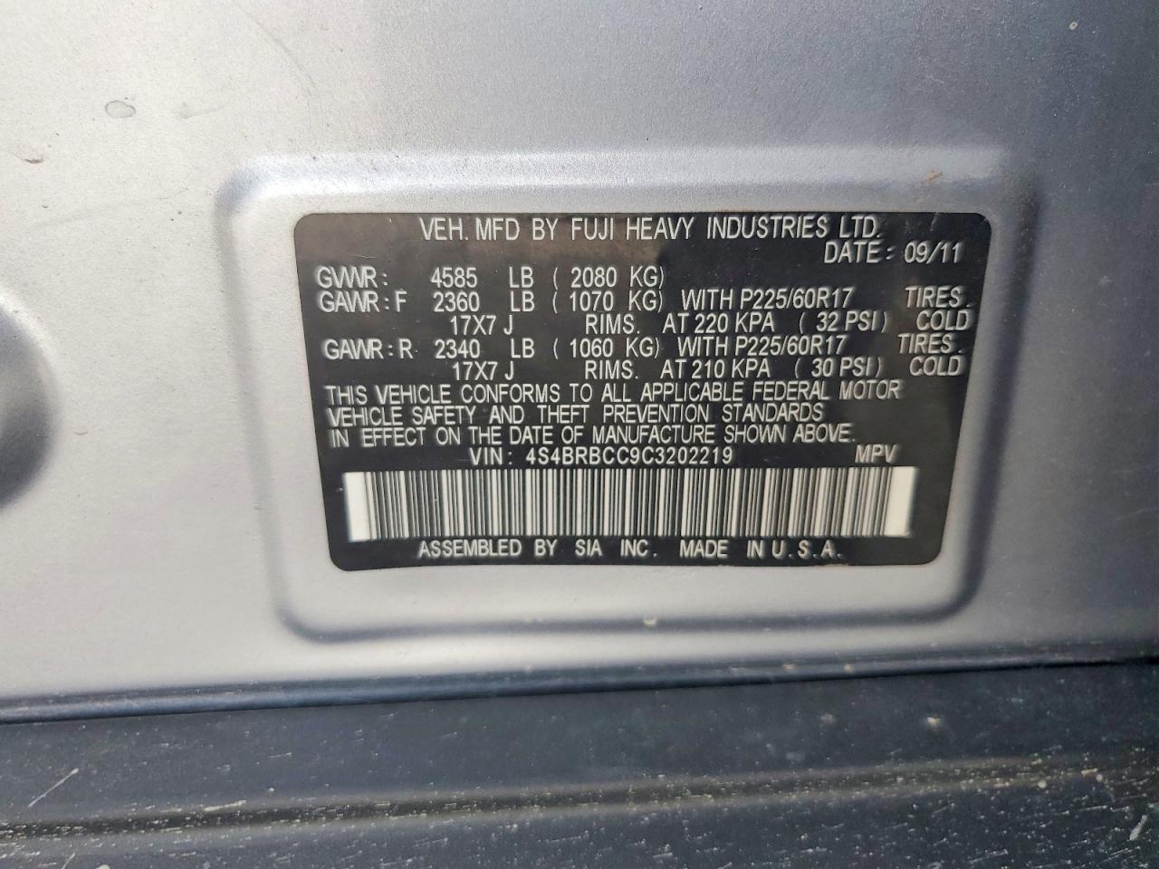 2012 SUBARU OUTBACK 2.5I PREMIUM photo 13