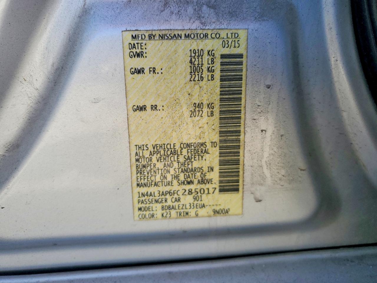 2015 NISSAN ALTIMA 2.5 S photo 37