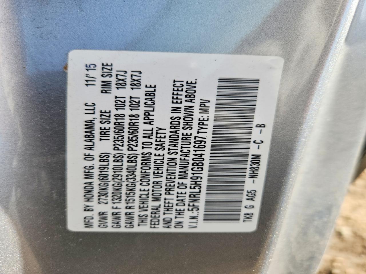 2016 HONDA ODYSSEY TOURING photo 13