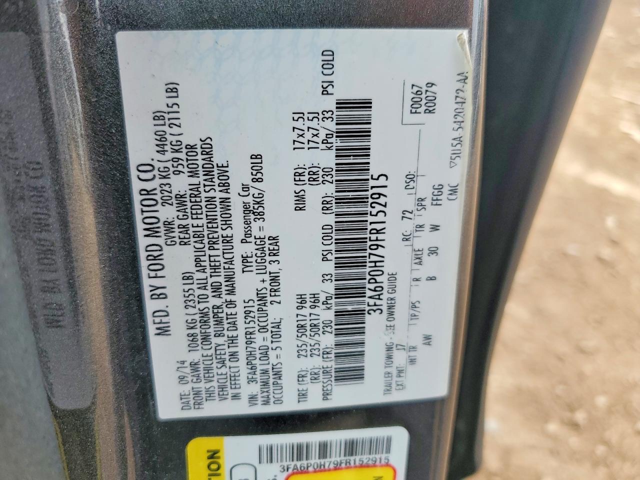 2015 FORD FUSION SE photo 12