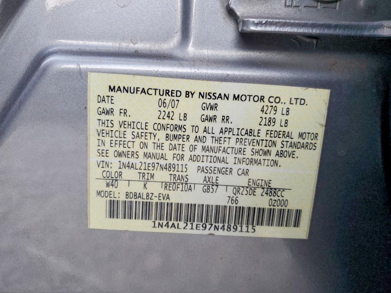 2007 NISSAN ALTIMA 2.5 photo 12