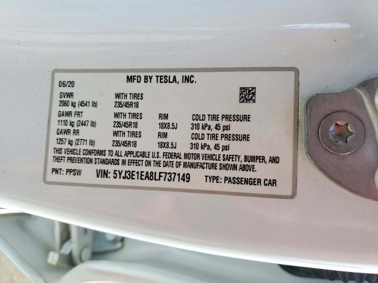 2020 TESLA MODEL 3 photo 12
