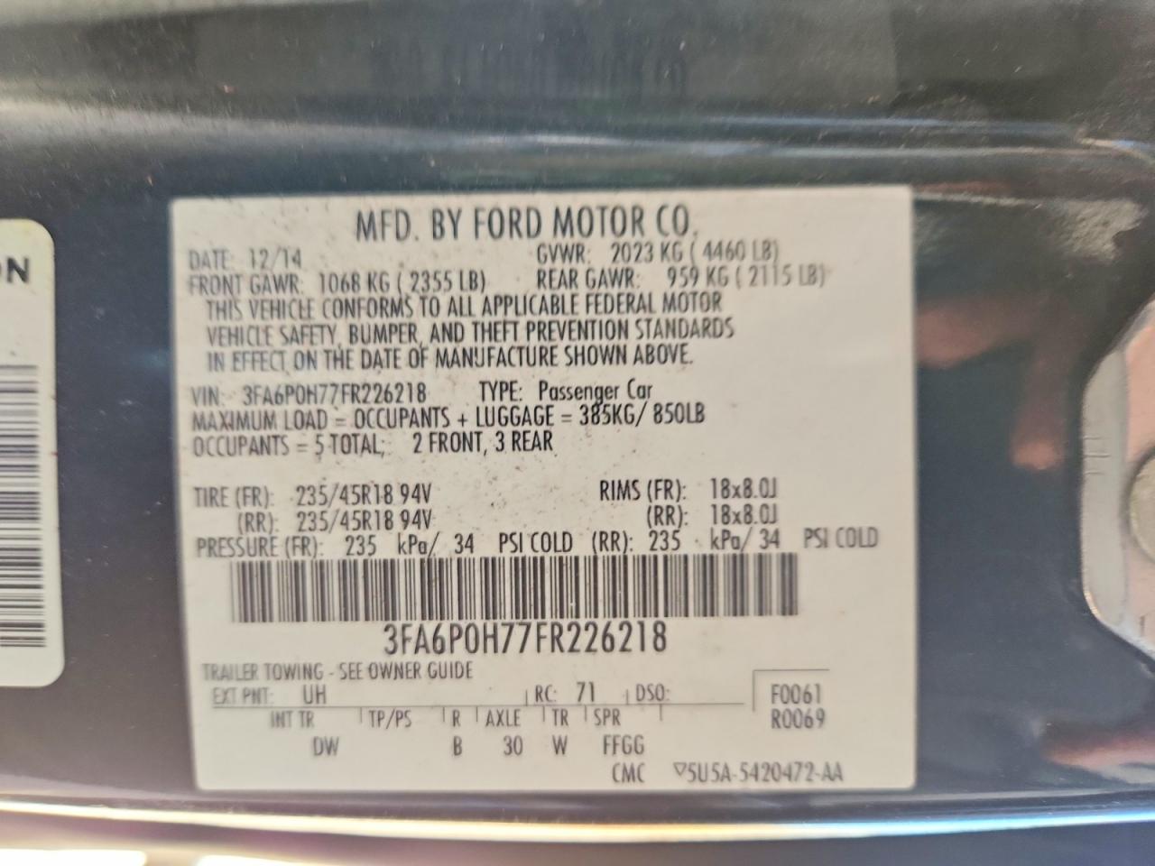 2015 FORD FUSION SE photo 13