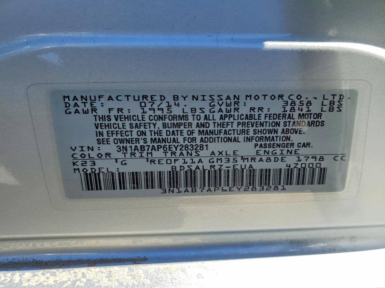 2014 NISSAN SENTRA SR photo 25