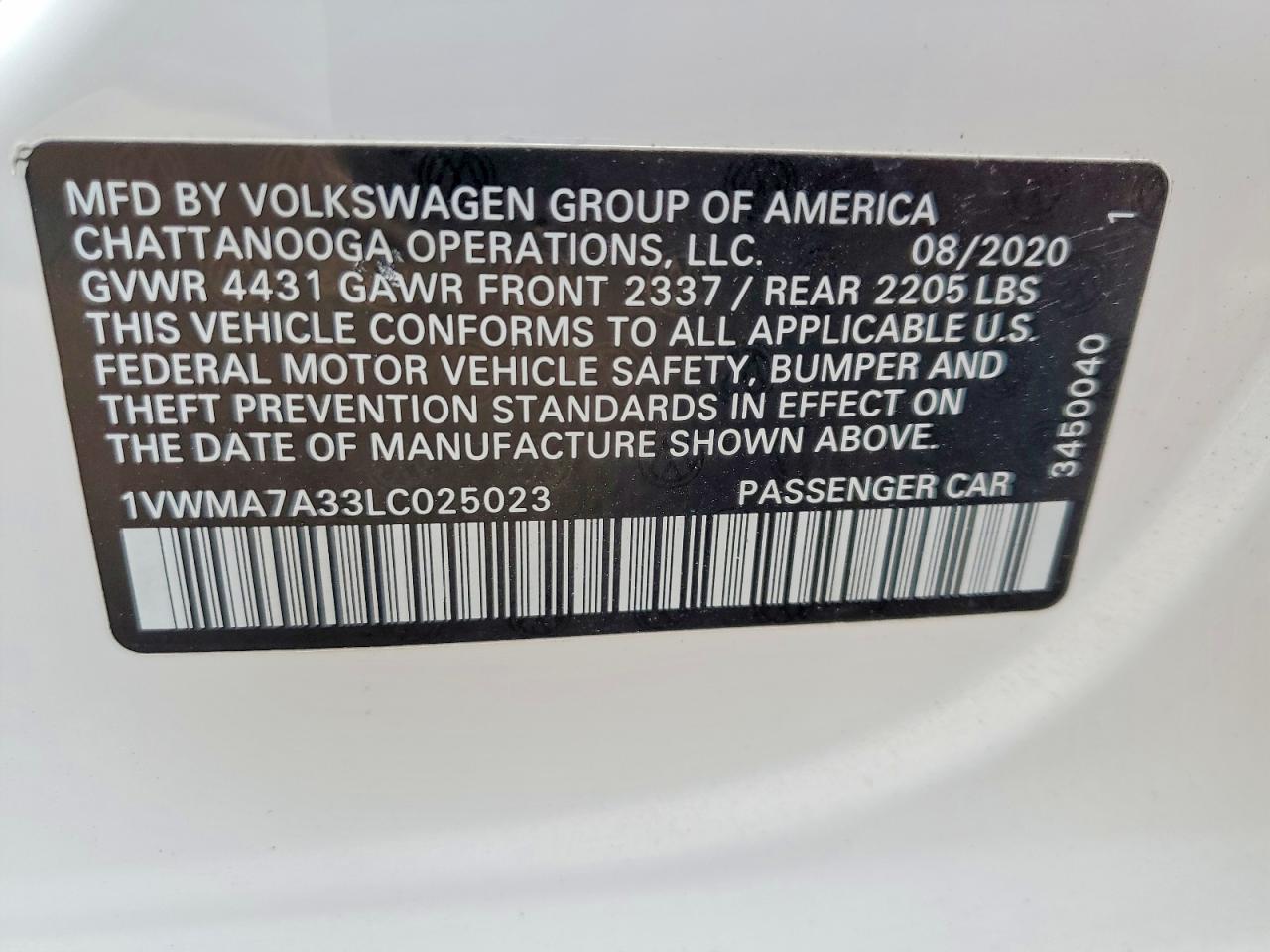 2020 VOLKSWAGEN PASSAT R-LINE photo 34