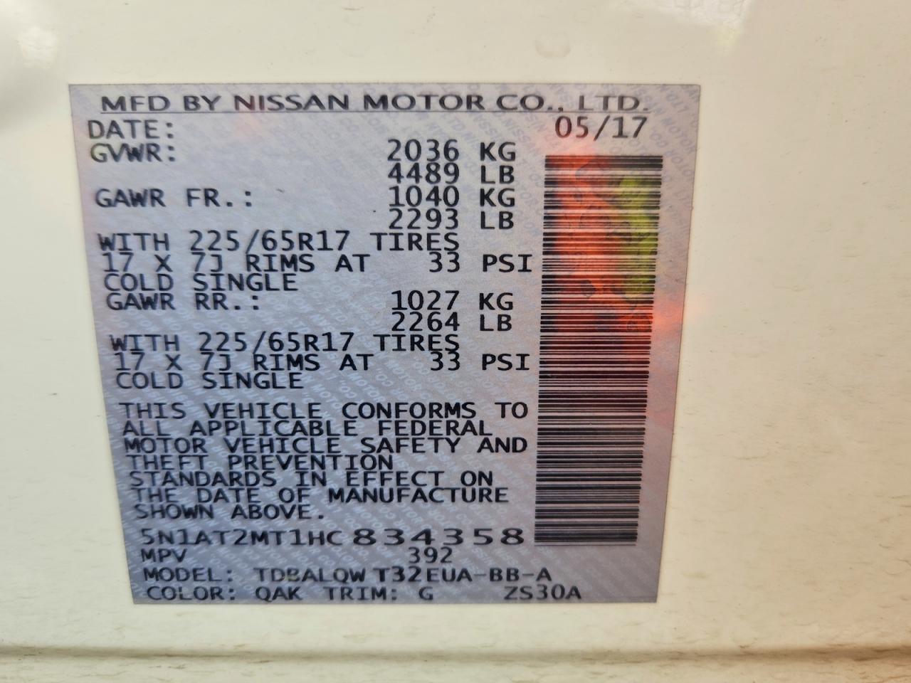 2017 NISSAN ROGUE SV photo 25