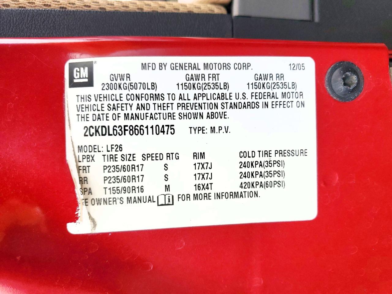 2006 PONTIAC TORRENT photo 12