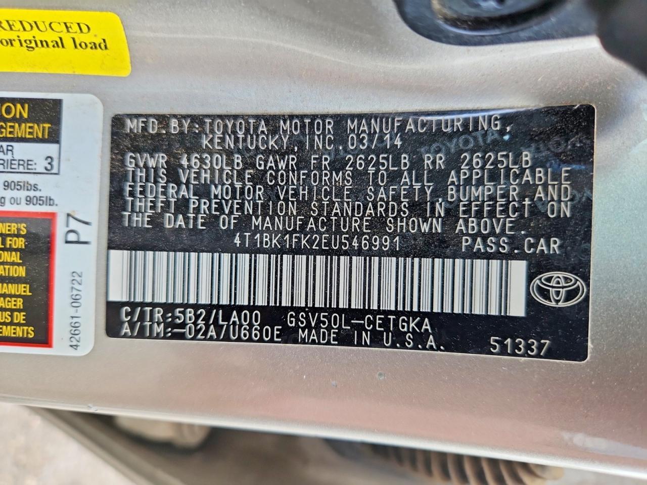 2014 TOYOTA CAMRY XLE V6 photo 34