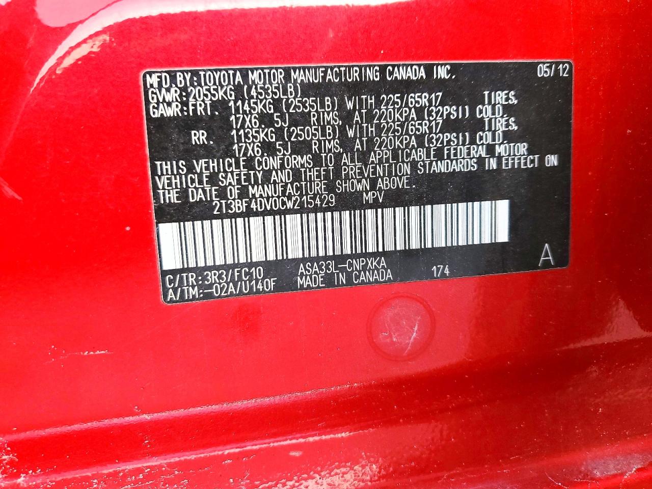 2012 TOYOTA RAV4 BASE photo 14