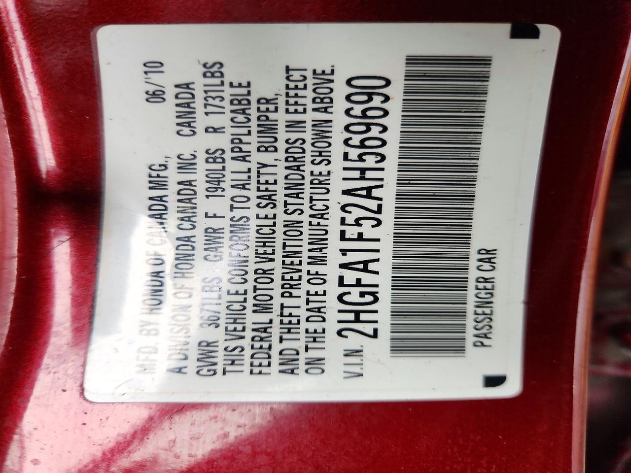 2010 HONDA CIVIC photo 23