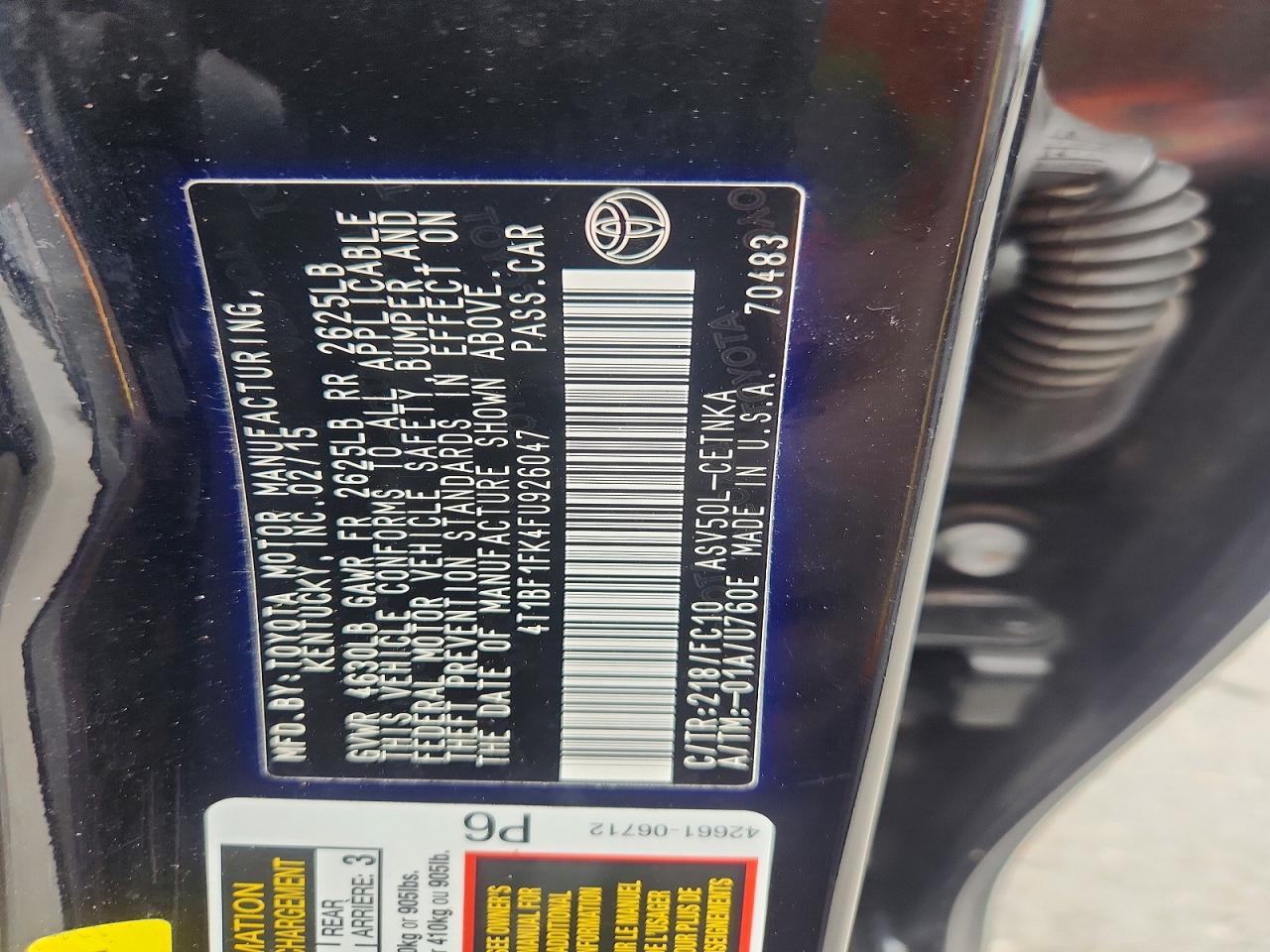 2015 TOYOTA CAMRY LE photo 12