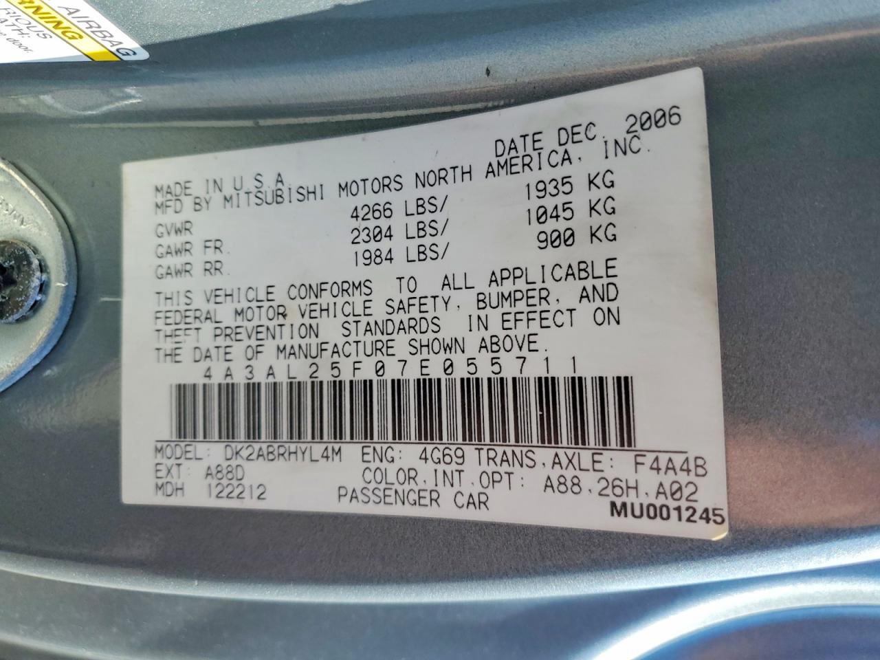 2007 MITSUBISHI ECLIPSE SPYDER GS photo 12