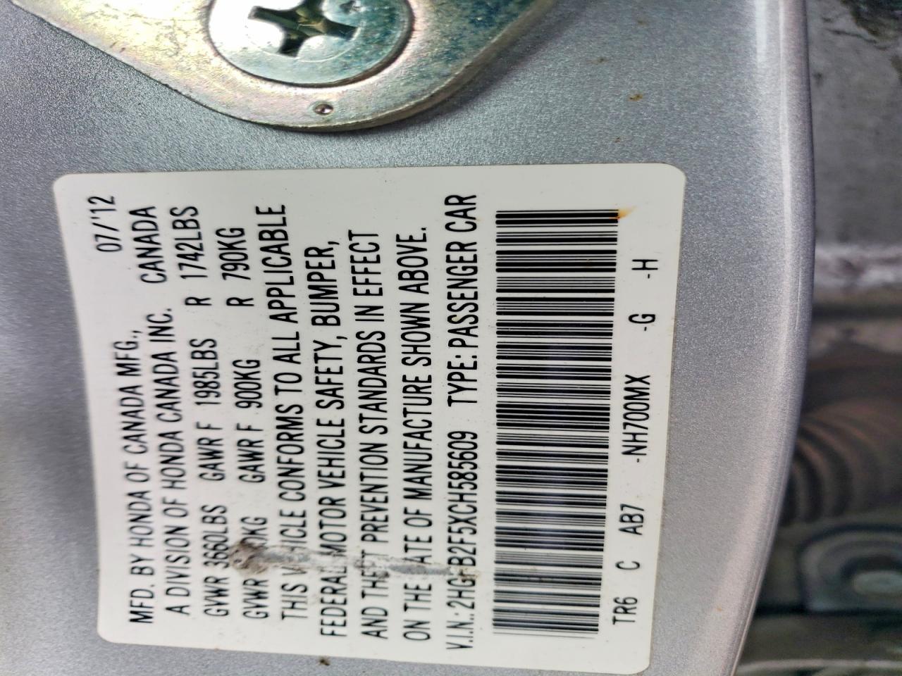 2012 HONDA CIVIC LX photo 34
